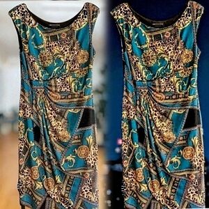 Day To Night! Sleeveless Y2K Sheath Midi Asymmetric Hem. Side Rouching. Sz. 12